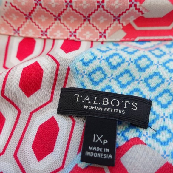Talbots Top Womens 1X Red Western Shirt Aztec Boho Allover Patchwork Petites - Picture 3 of 12